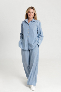 Голубая рубашка оверсайз из хлопка с воротником-стойкой JuNi Brand РШ-001 голубой - фото 4