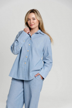 Голубая рубашка оверсайз из хлопка с воротником-стойкой JuNi Brand РШ-001 голубой - фото 3