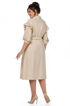 Миди платье-халат из натуральной ткани с поясом LaKona 11594 песочный - фото 4