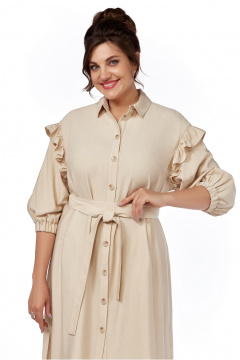 Миди платье-халат из натуральной ткани с поясом LaKona 11594 песочный - фото 3