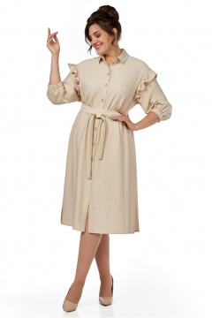 Миди платье-халат из натуральной ткани с поясом LaKona 11594 песочный - фото 2