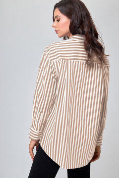 Оверсайз бежево-белая рубашка из поплина с застежкой-под задачей TANYA NOVACHUK 6.002/BG - фото 4