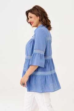 Блуза с оборками из хлопка и рукавом 3/4 Almirastyle 357 голубой - фото 3