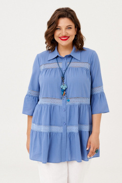 Блуза с оборками из хлопка и рукавом 3/4 Almirastyle 357 голубой - фото 1