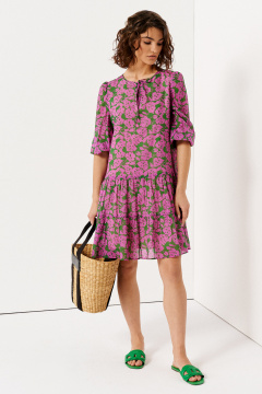 Платье с ярусами из хлопка и круглой горловиной Панда 140680w розово-зеленый - фото 1