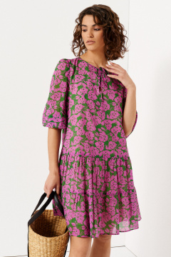 Платье с ярусами из хлопка и круглой горловиной Панда 140680w розово-зеленый - фото 2