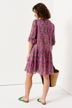 Платье с ярусами из хлопка и круглой горловиной Панда 140680w розово-зеленый - фото 3