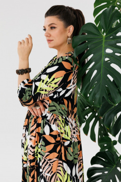 Платье миди мультиколор с V-вырезом и рукавом-реглан Anelli 1454 монстера - фото 4