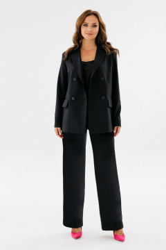 Деловой костюм черный с прямыми брючными классическими линиями LadisLine 1513 черный - фото 1