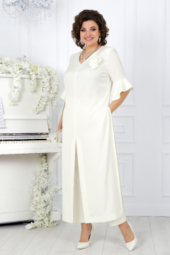 Брюки и туника нарядный комплект из сатина для полных Ninele 6010 молочный - фото 5