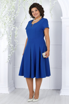 Нарядный синий костюм из жакета и платья с плечевыми накладками Ninele 6013 василек - фото 3