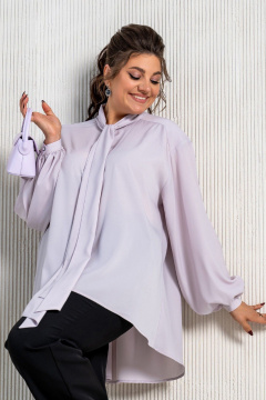 Деловая блуза с воротником аскот и пышными рукавами Aira Style 24-052 сирень - фото 1