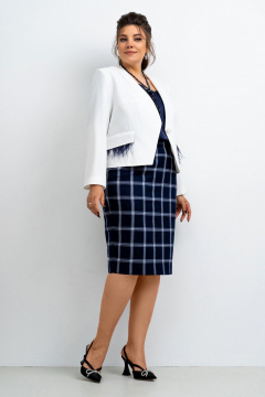 Белый костюм тройка со съемной тесьмой и перьями Aira Style 24-11 молочно-синий - фото 2