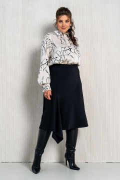 Бежевый и черный комплект из блузки и юбки с эластичной тесьмой Aira Style 24-15 бежево-черный - фото 1