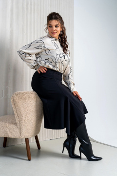 Бежевый и черный комплект из блузки и юбки с эластичной тесьмой Aira Style 24-15 бежево-черный - фото 3