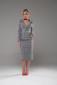 Жакет и юбка костюм в деловом стиле зауженный и прямая Galean Style 947 белый/черный - фото 2