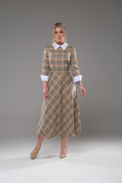 Платье полуприлегающего силуэта с клеш-юбкой и белым воротником Galean Style 942 беж - фото 5
