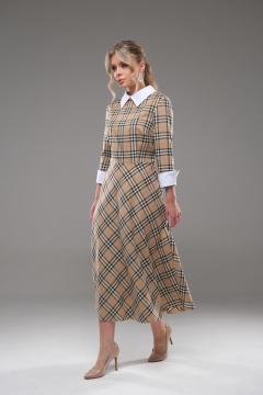 Платье полуприлегающего силуэта с клеш-юбкой и белым воротником Galean Style 942 беж - фото 3