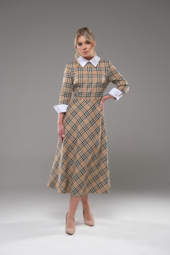 Платье полуприлегающего силуэта с клеш-юбкой и белым воротником Galean Style 942 беж - фото 2