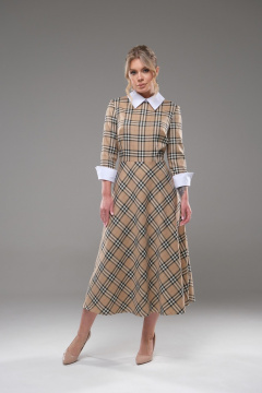 Платье полуприлегающего силуэта с клеш-юбкой и белым воротником Galean Style 942 беж - фото 1