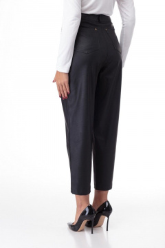 Брюки из экокожи с функциональными карманами и поясом Anelli 903 черный - фото 5