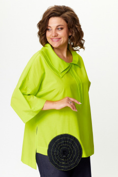 Бохо-блуза из хлопка с асимметричным вырезом и карманом Michel chic 785 салатовый - фото 3