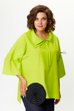 Бохо-блуза из хлопка с асимметричным вырезом и карманом Michel chic 785 салатовый - фото 1