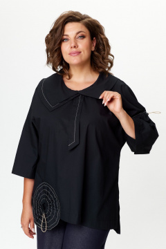 Летняя хлопковая блуза с декоративным галстуком и асимметрией Michel chic 785 черный - фото 1