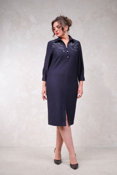 Демисезонное синее платье с вышивкой и разрезом Avanti 1657 - фото 4