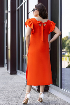 Летнее миди платье из эко льна с V-образным вырезом и карманами Gold Style 2652 оранжевый - фото 3