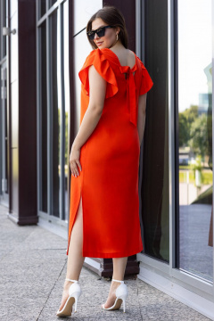 Летнее миди платье из эко льна с V-образным вырезом и карманами Gold Style 2652 оранжевый - фото 2