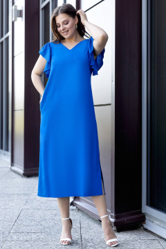 Платье бохо из льна, с карманами и разрезом по боку Gold Style 2652 электрик - фото 3