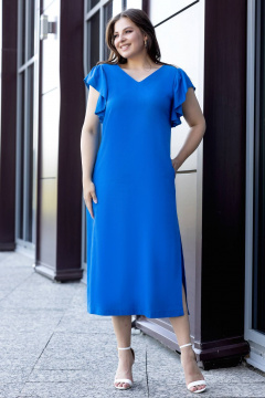 Платье бохо из льна, с карманами и разрезом по боку Gold Style 2652 электрик - фото 2