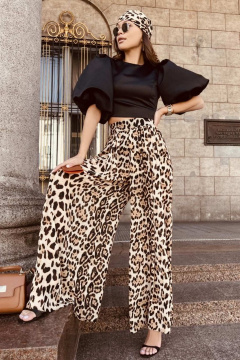 Брюки из шифона широкого кроя с резинкой в стиле casual ENZA 304 леопард - фото 1