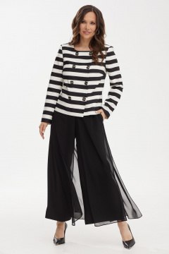 Костюм 2-ка из текстиля: жакет полуприталенного и брюки-кюлоты Магия моды 2444 черный-белый - фото 1