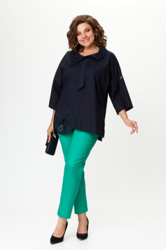 Комбинированный комплект: бохо блуза и хлопковые брюки Michel chic 1385 черный,бирюза - фото 3