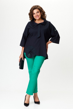 Комбинированный комплект: бохо блуза и хлопковые брюки Michel chic 1385 черный,бирюза - фото 1
