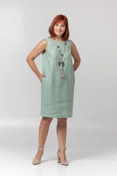 Зеленое платье бочонкового кроя с карманами и вырезом Соджи 627 зеленый - фото 1