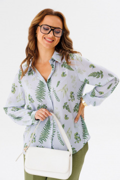 Блуза летняя из блузочной ткани с воротником и коротким рукавом Anastasia 1134.1 серо-голубой(растительный_принт) - фото 5