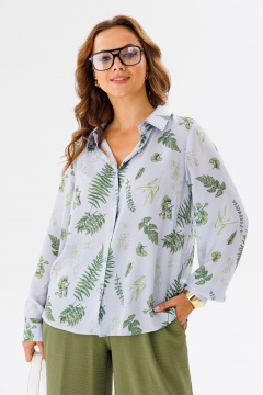 Блуза летняя из блузочной ткани с воротником и коротким рукавом Anastasia 1134.1 серо-голубой(растительный_принт) - фото 1