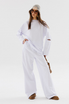 Костюм из хлопка с джемпером и брюками свободного кроя NikVa 703-3 молоко - фото 2