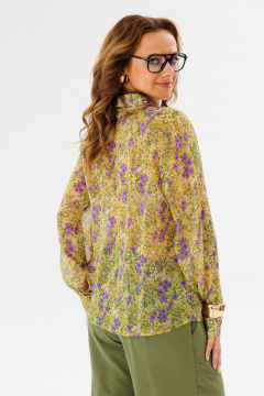 Блуза шифоновая полуприлегающая с воротником на стойке Anastasia 1134 желтый(принт_цветы) - фото 5