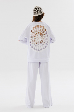 Джемпер свободного кроя с вязаным декором NikVa 704-3 молоко - фото 3