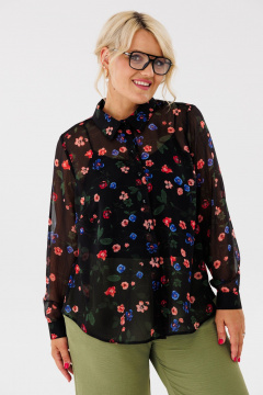 Блуза женская шифоновая с воротником на стойке Anastasia 1134 черный(принт_цветы) - фото 2