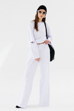 Брюки свободного кроя из трикотажа с карманами NikVa 705-1 молоко - фото 2