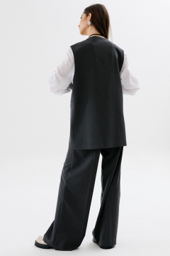 Деловой костюм из текстиля с жилетом и галстуком NikVa 708-1 графит - фото 4