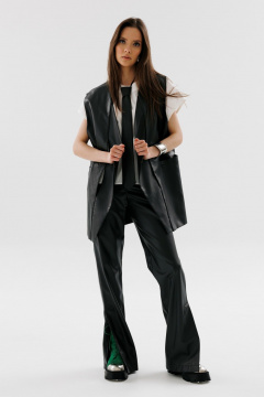 Деловой жилет из эко-кожи с зауженными карманами NikVa 709-3 чёрный - фото 3