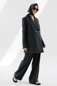 Жакет двубортный прямого силуэта из текстиля NikVa 712-1 графит - фото 2