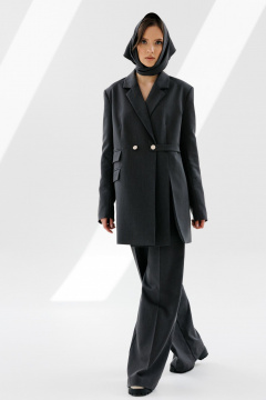 Жакет двубортный прямого силуэта из текстиля NikVa 712-1 графит - фото 1