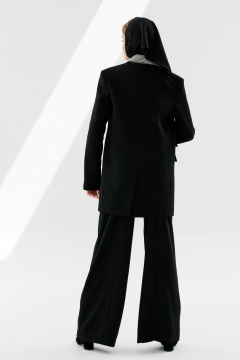 Жакет двубортный свободного объема из текстиля NikVa 712-2 чёрный+чёрно-белая_ гусиная_лапка - фото 5